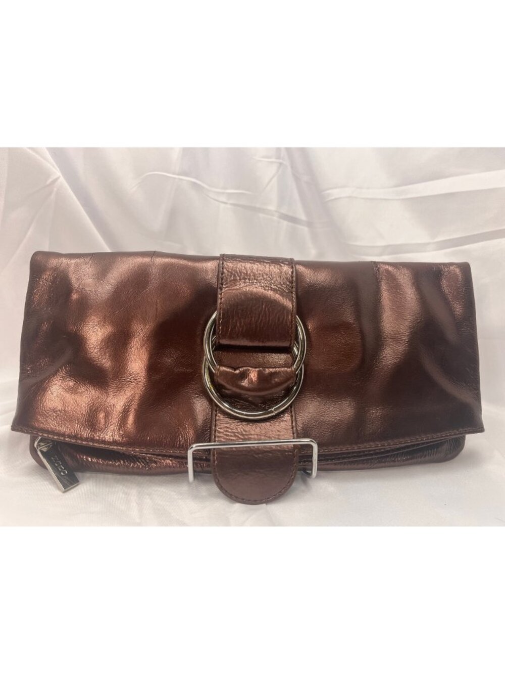 Hobo International Alicia Metallic Bronze Leather Foldover Clutch NWOT